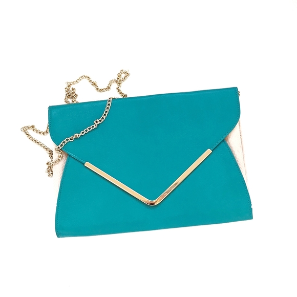 Izzy & Ali Handbags - Teal Envelope Clutch with Chain Strap